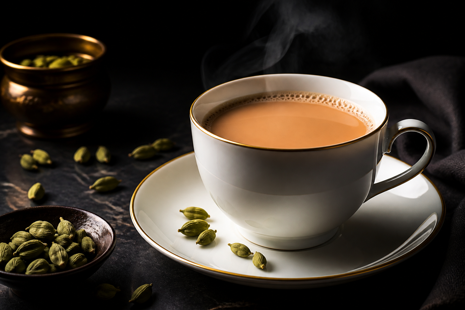 Elaichi chai in a porcelain cup