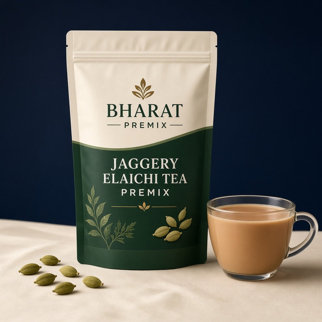 Jaggery elaichi tea premix sachet with cardamom tea